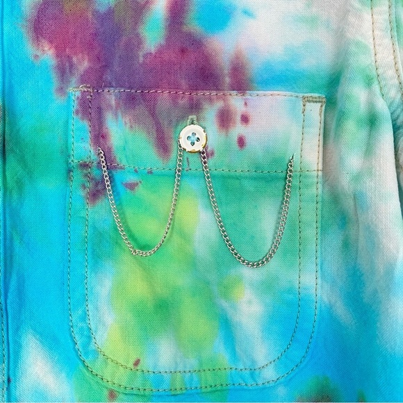 Madewell Tie Dye Crop Button Down Shirt Womens Size XS Top Handmade Blue Multi - Picture 4 of 13